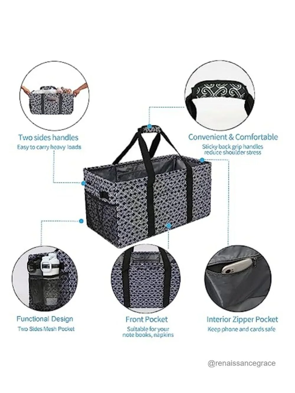 Extra Large Utility Tote Bag Foldable Oxford Fabric Reusable Grocery Shopping
